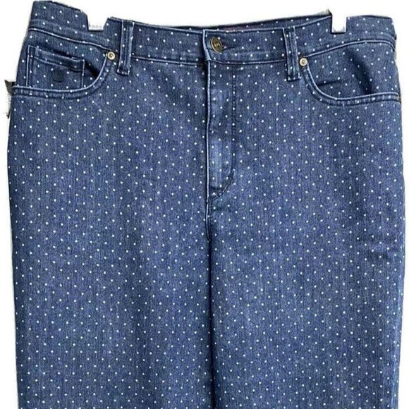 Gloria Vanderbilt Amanda Blue Denim Crop Jeans Plus 14P Polka Dot High Waist - Picture 4 of 11